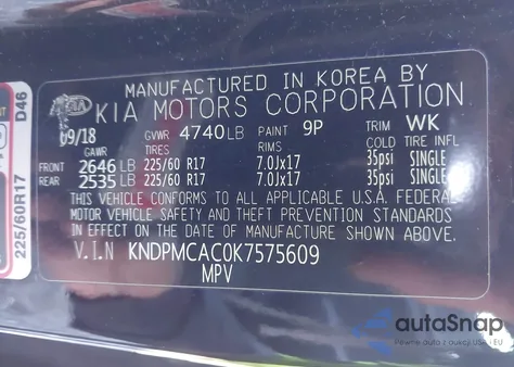 2019 Kia Sportage Lx z USA, uszkodzony, nr VIN KNDPMCAC0K7575609